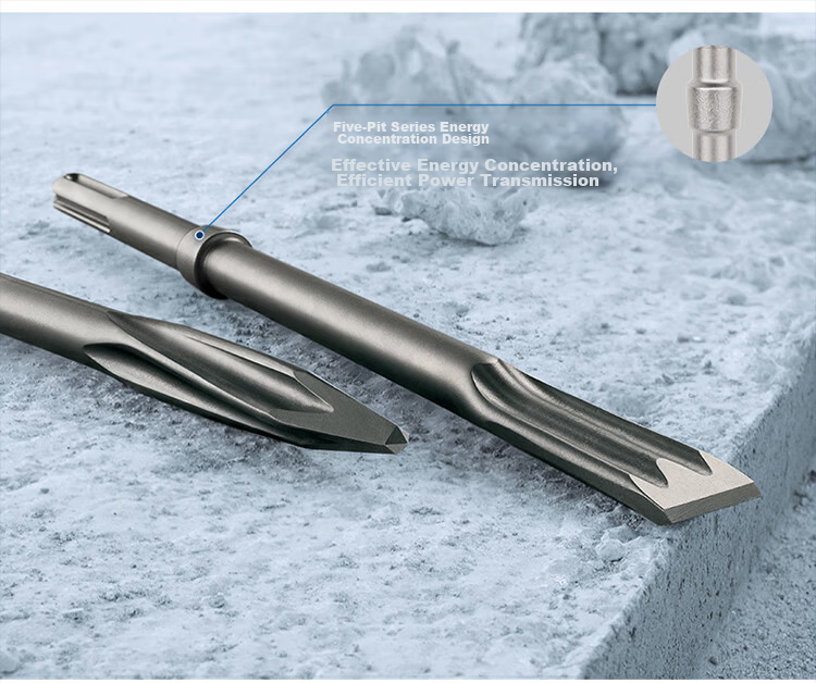 BOSCH Four-Groove Pointed Chisel with Round Handle, Two-Groove Two-Slot Concrete Drill for Demolition and Grooving (1 Piece) 250mm 4