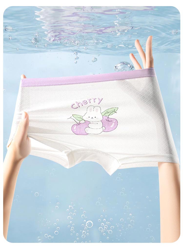 Hodo Children's Underwear, Girls' Boyshorts, for Older Kids, 4-Pack, Pure Cotton, Class A Antibacterial Shorts, Size 110, Cherry Rabbit Desig 12