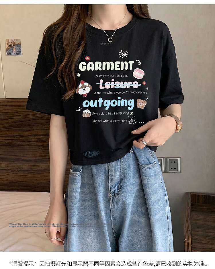 TonLion 2026 Summer New Short Sleeve T-Shirt Women Crop Top Niche Design Cute Loose Early Spring 5