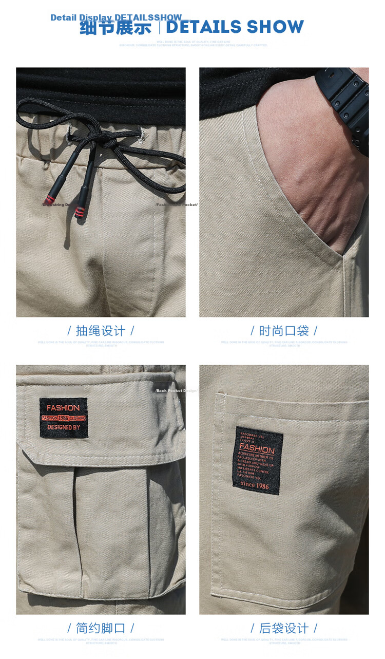 TUCANO Men's Summer Cotton Comfortable Multi-Pocket Cargo Shorts Skin-Friendly Sports Five-Point Pants Black 2XL 19