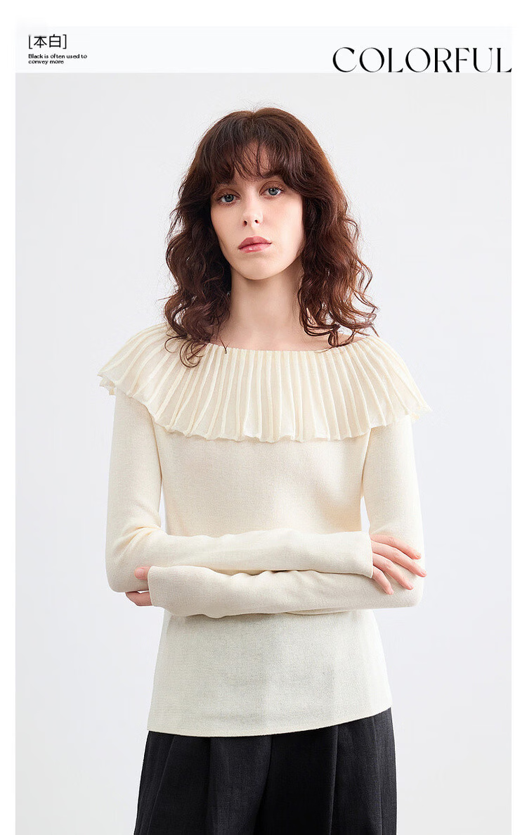 Demana Women's Elegant Spring Off-Shoulder Ruffle Slim Fit Knit Sweater with Mulberry Silk and Wool 3