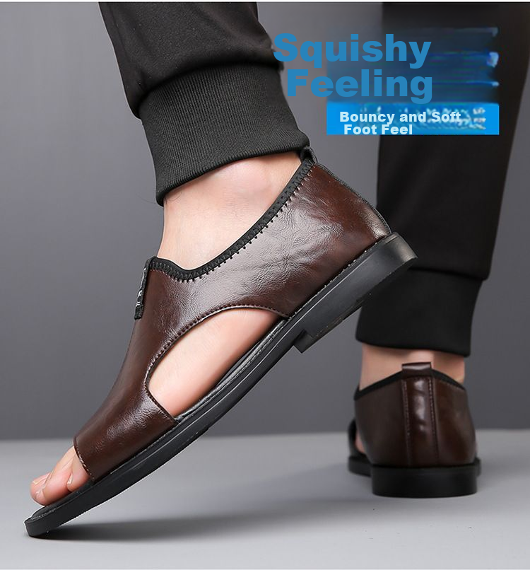 Jingzhenlianggong Men's Summer Sandals Dual-use Slippers Non-slip Soft Sole Beach Shoes Dark Brown [Glossy] Size 42 4
