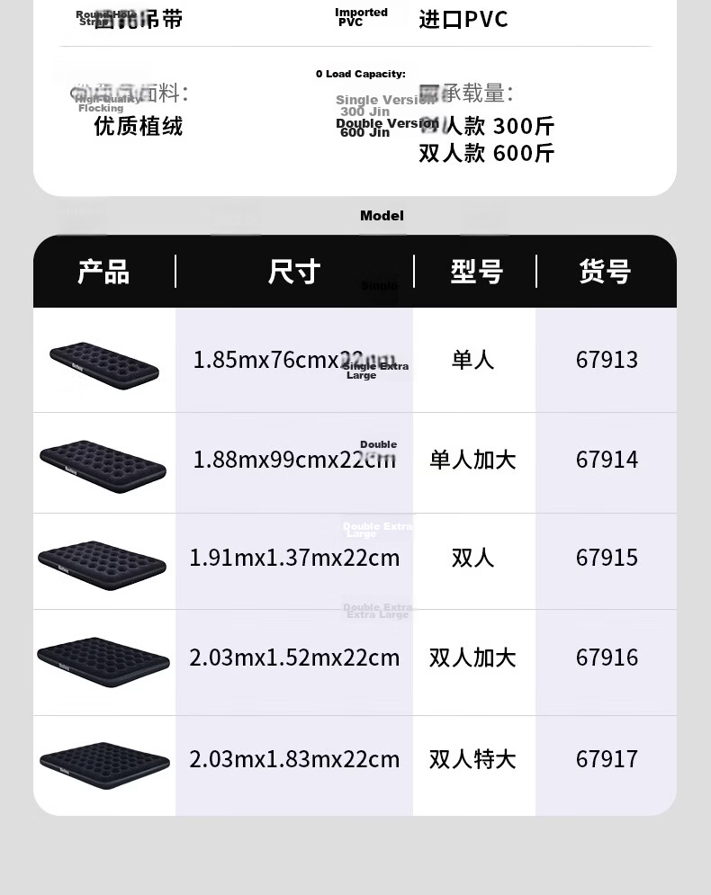 Bestway Inflatable Skin-Friendly Air Mattress Double Extra Large Portable Folding Car Bed Sleeping Pad without Electric Pump 67915 15