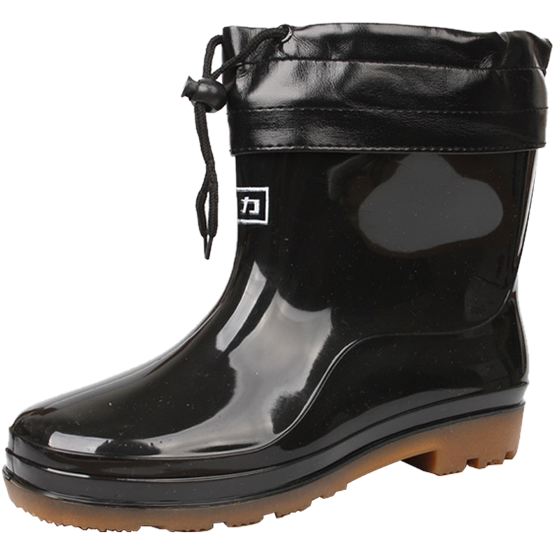 Huili Men's Mid-Calf Rain Boots, Winter Waterproof Rubber Shoes, Fleece-Lined, Detachable Warm Water Shoes, Rain Boots, Overshoes, 6557 Black, Size 40