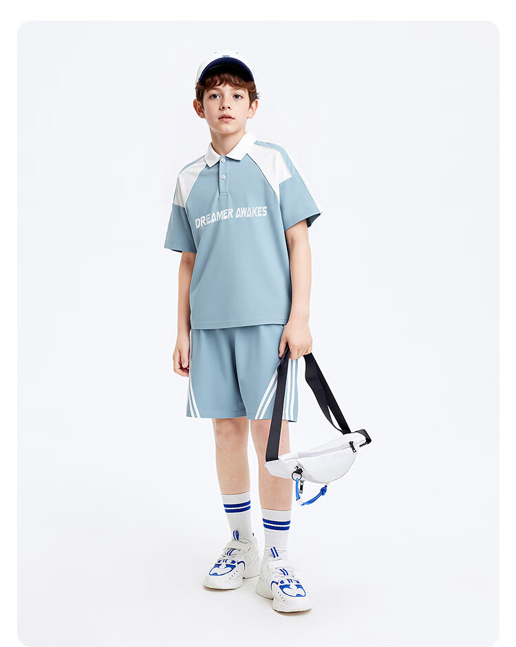 BALABALA Boys' Short-Sleeve Set, Children's Two-Piece Outfit for Older Kids, 2026 New Summer Style, Moisture-Wicking Quick-Dry T-Shirt And Pants 35