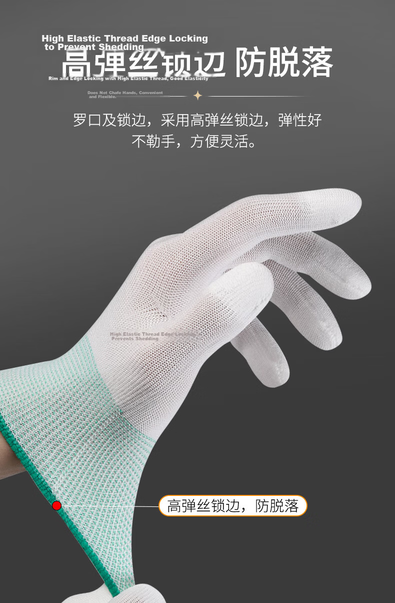 AMS PU Nylon Coated Palm Gloves, Lightweight Summer Work Gloves, White, Wear-Resistant, Anti-Slip, Breathable, Unisex, Medium Size, 12 Pairs 7