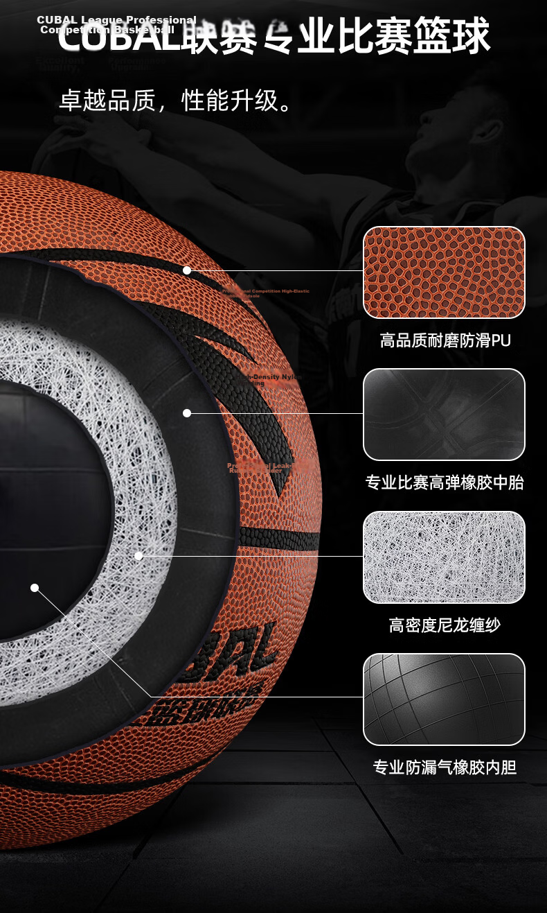 ANTA Basketball Size 7 Standard College League CUBA PU Wear-Resistant Indoor Outdoor Adult Basketball Red Brown 3