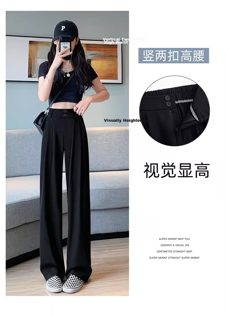 Langsha Black Women's Suit Pants 2026 New Office Commuting High-End Straight Slim Thin High-Waist Wide-Leg Trousers 8