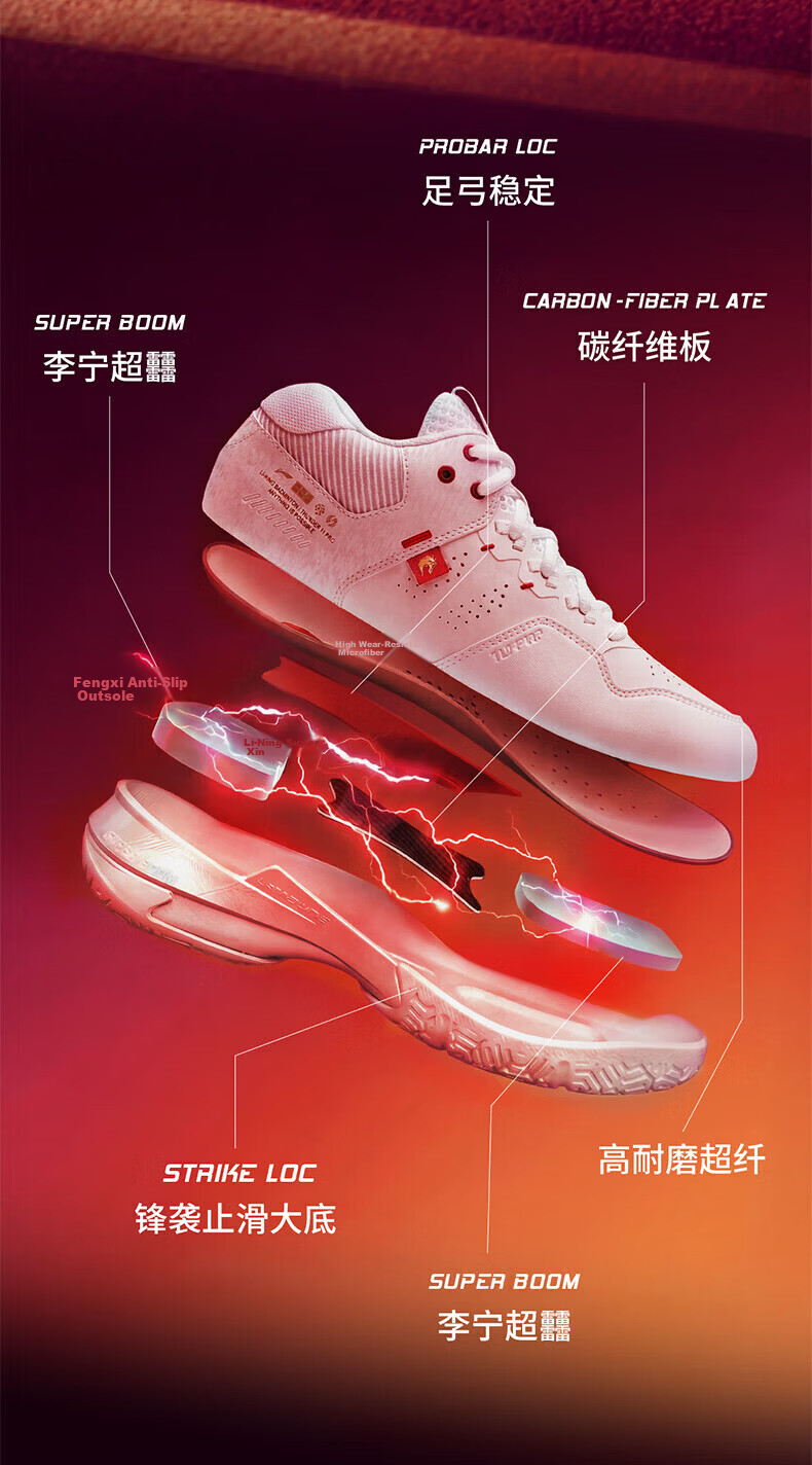 LI-NING Thunder 2 Pro Fluorescent Pink Badminton Shoes AYAW001-4 Size 42 2