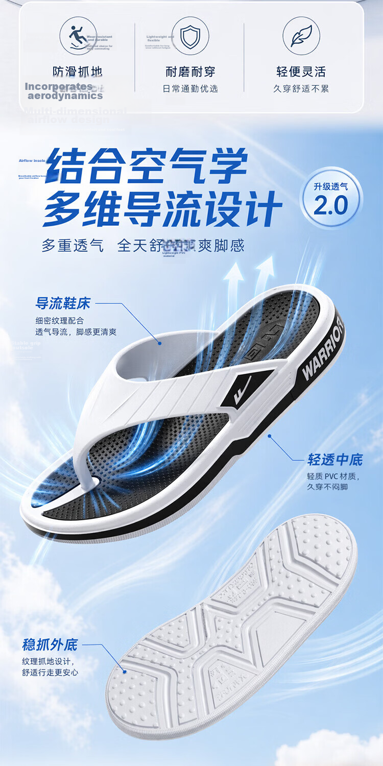 Warrior Men's Summer New Anti-Slip Durable Outdoor Flip Flops Beach Bathroom Sandals Size 41-42 7