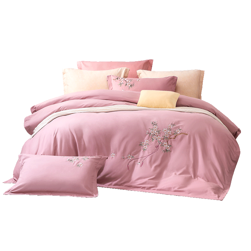 Fuanna Pure Cotton Brushed Four-Piece Set High-End Chinese Style Embroidered Thick Warm Bedding Sheet Quilt Cover Wedding Bed Linen 1.8m