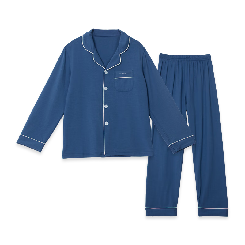 Hodo Children's Pajamas, Boys And Girls Spring And Autumn Long-Sleeve Thin Modal Cotton Home Wear Set J3173, Seaside Blue, Size 140
