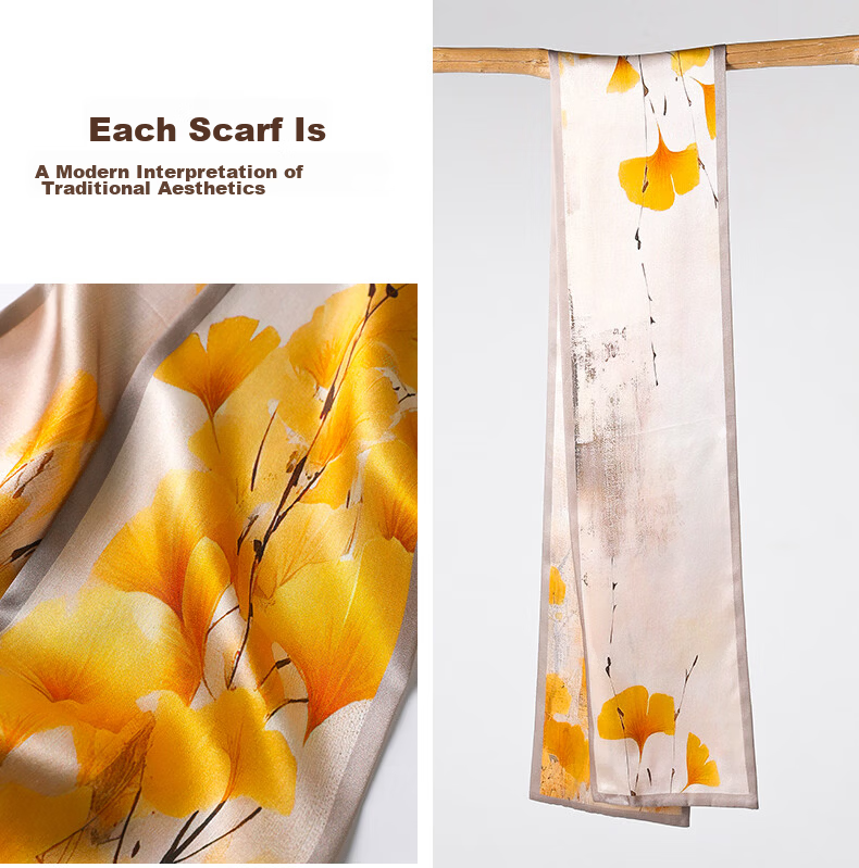 Hangsilu Silk Scarf for Women, Narrow Shawl, Mulberry Silk, Chinese Style, Birthday Gift, Holiday Present for Mom, Best Friend, Elders 8