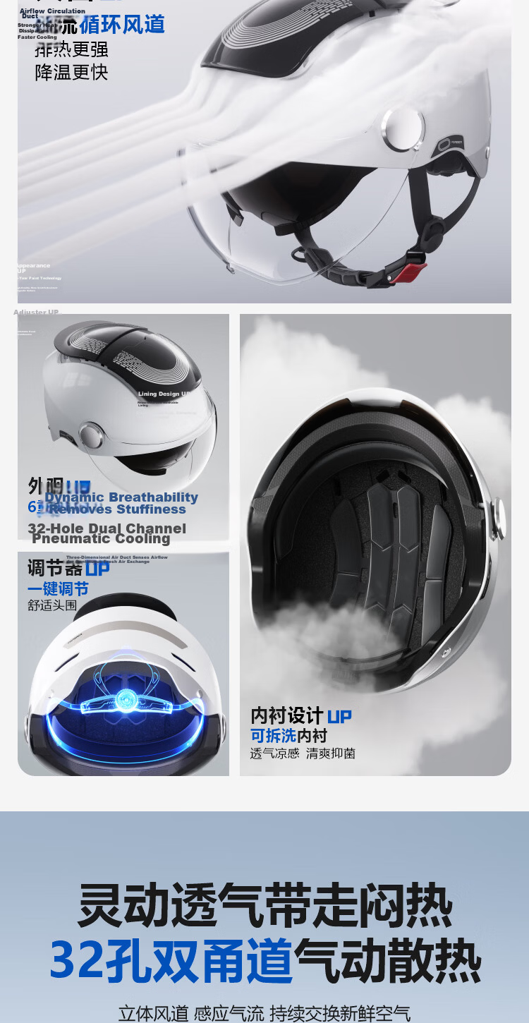 FOREVER Dual-Opening Sunroof Electric Motorcycle Helmet, 3C Certified, for Men And Women, Summer Sun Protection, Breathable Double Visor Half Helmet, Zero-Feel Sunroof, All-Season Safety Helmet, 966 Titanium Gray Color-Changing Long Visor 3