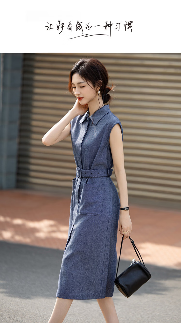 Demana [With Linen Cotton] Summer Urban Commuter Lapel Sleeve Loose Slim Petite Dress for Women Premium Feel 1