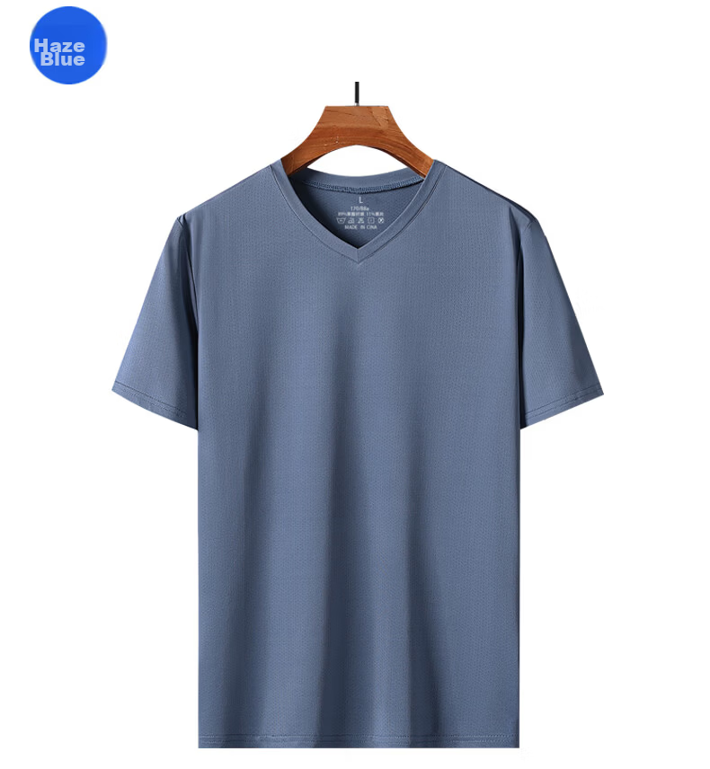 ROMON Heavyweight Outdoor Short Sleeve T-Shirt Men Summer Lightweight V-Neck Ice Silk Quick-Dry Air Conditioning Cooling Stretch Loose Base Shirt 10