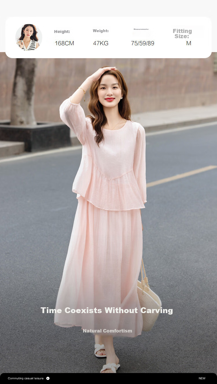Demana [Light Breath Lyocell] Summer Elegant Style Fake Two-Piece Ruffle Loose Slimming Dress for Women High-End Feel 9