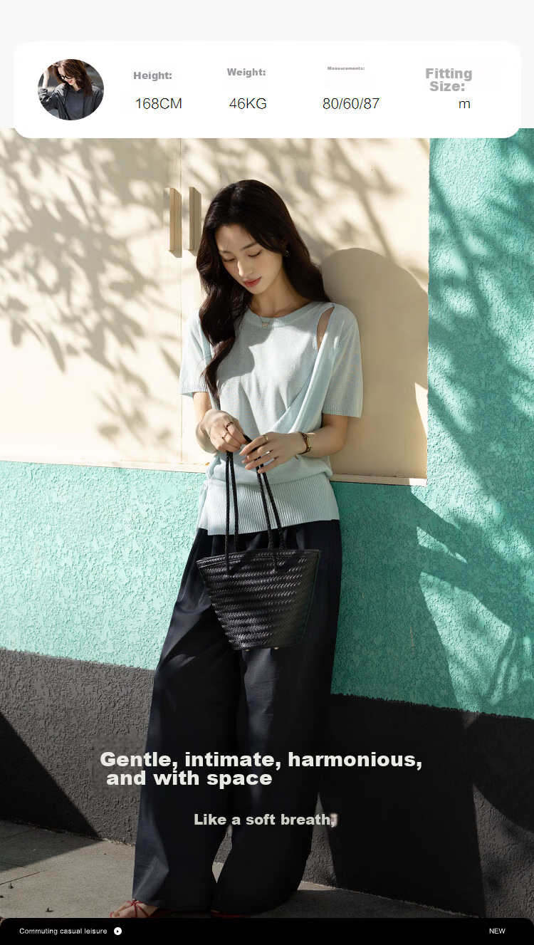 Demana [with Linen Lyocell] Summer Elegant Asymmetric Design Adjustable Tie Slim Knit Top for Women Premium 9
