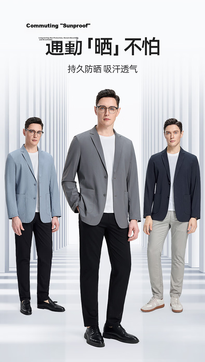 ROMON Ice Silk Sun Protection Men's Waffle Pattern Summer Business Youth High-End Single-Breasted Cooling Suit Jacket JD Self-Operated 4