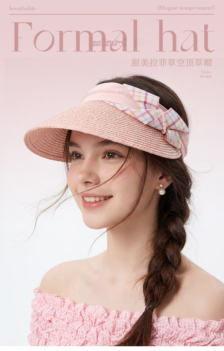 CACUSS Large Brim Open-Top Women's Summer Outdoor Fashion Straw Sun Hat Soft Pink 1