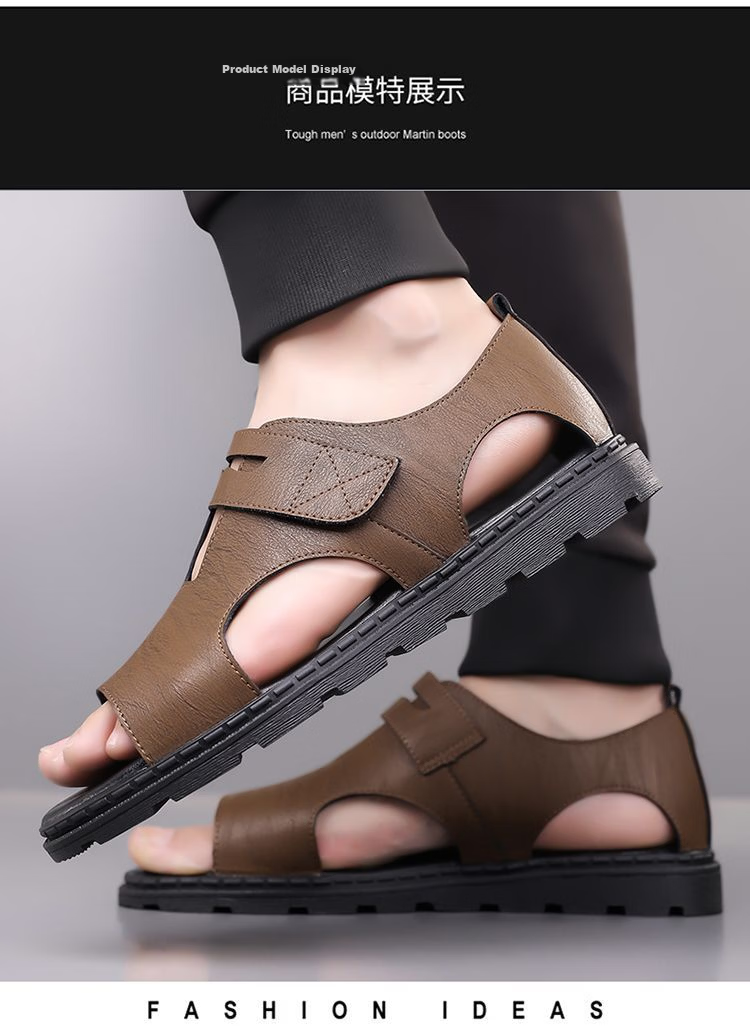 Jingzhenlianggong Men's Summer Sandals Dual-Use Slippers Non-Slip Soft Sole Beach Shoes Dark Brown [Lace-Up] Size 41 15