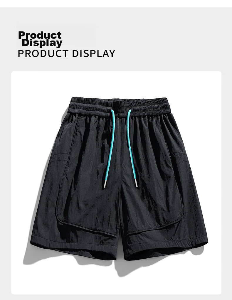 Wassup Sohot Minimalist Workwear Shorts Men's Summer Japanese Outdoor Beach Solid Color Five-Point Casual Pants Dark Night Black XL 9