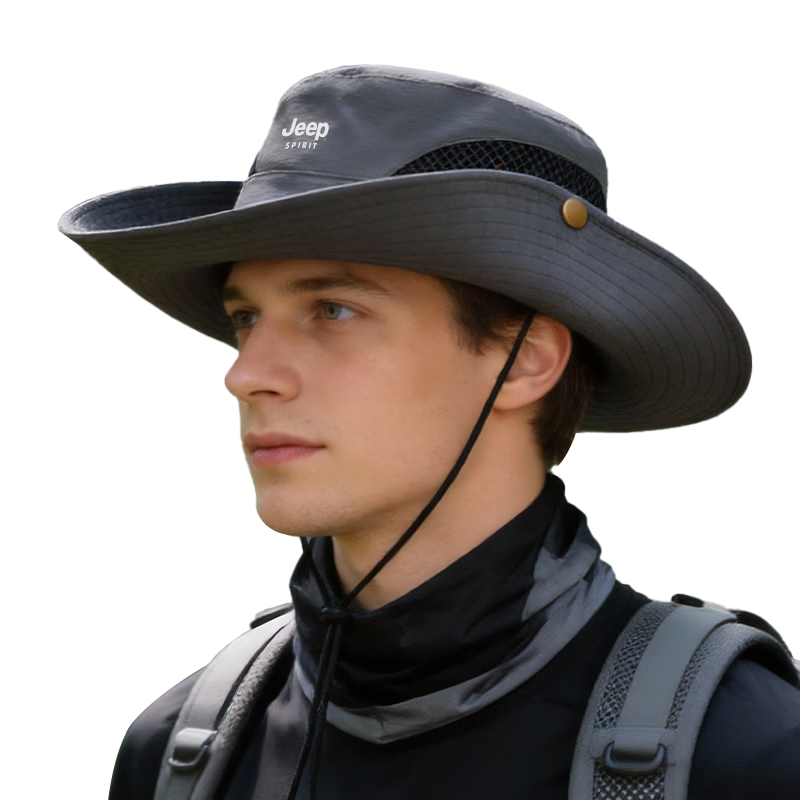 JEEP SPIRIT Men's Fisherman Hat Sunshade Cap 2026 Summer New Outdoor Breathable Women's Sun Protection Hat J30003 Black