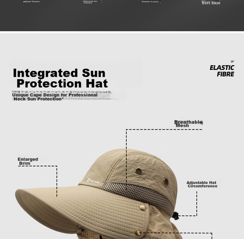 TUCANO Men's Summer Sun Protection Hat Outdoor Fishing UV Protection Sun Hat Neck Guard Large Brim Bucket Hat 3
