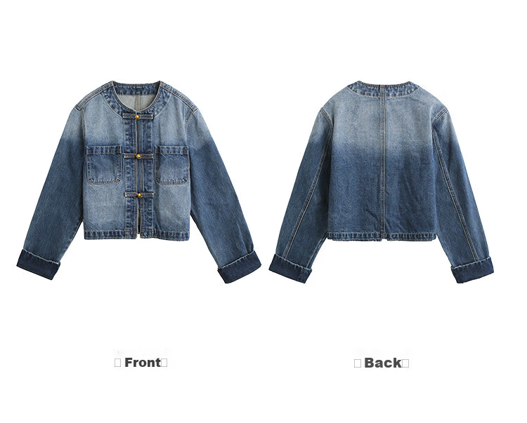 MT New Chinese Style Autumn Exquisite Fashion Small Frog Button Turn-up Sleeve Denim Jacket 10