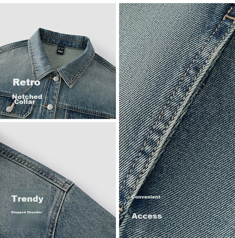 Semir Women's Denim Jacket Spring Short Lapel Drop Shoulder Loose Vintage 2026 Workwear Style Coat 109126108005 22