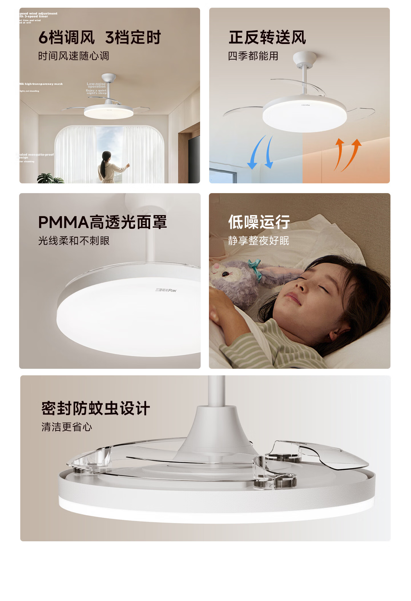 Sanxiong Aurora Full Spectrum LED Ceiling Fan Light Fan Lamp Dining Living Room Home Integrated Fan Light Fengyue 36 Inch 83W 6
