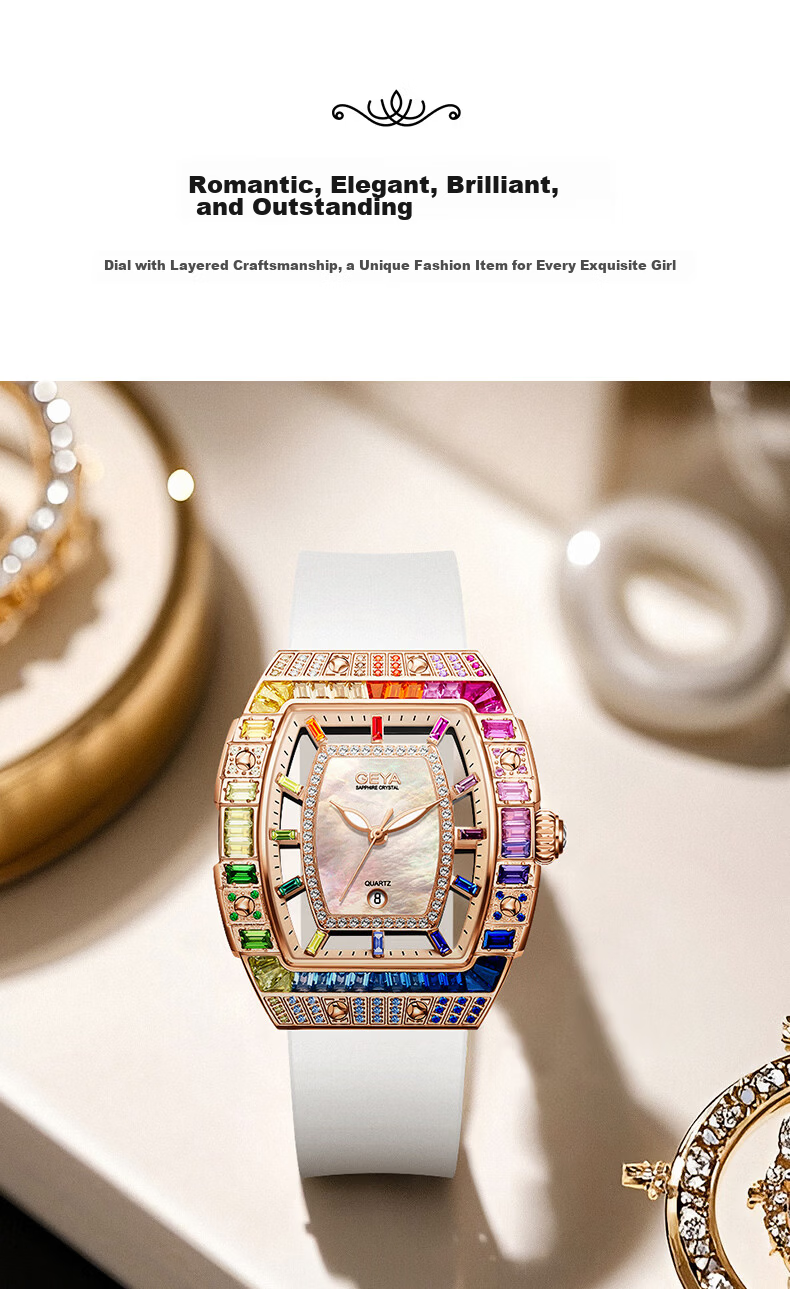 GEYA Women's Luxury Colorful Diamond Waterproof Quartz Watch Birthday Gift for Women 6