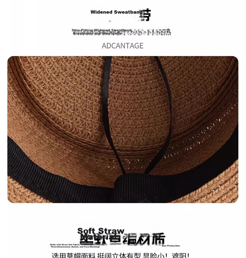 HAOGUAN Women's New Summer Sun Hat French Flat Top Straw Hat Slim Face Beach Sun Protection Hat 11