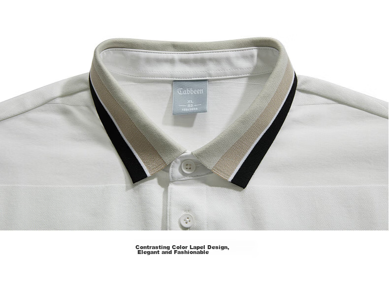 CABBEEN Textured Knit Striped Polo Shirt Men Color-Block Cuffs and Collar Design 2026 Summer Breathable Polo Shirt 18