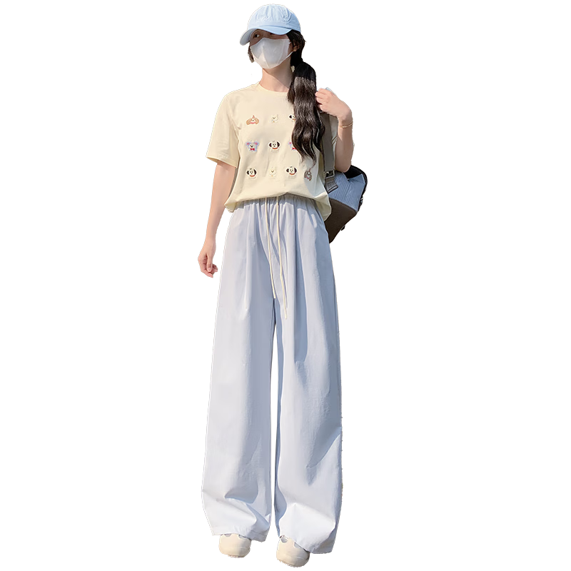 BOPRUIEY Women's Casual Summer Pants 2025 Thin High Waist Draped Loose Quick-Dry Straight-Leg Wide-Leg Lazy Style Ice Silk Pants