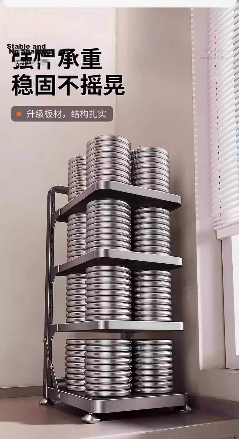 YOUQIN Kitchen Cookware Storage Rack Multi-layer Shelf Cabinet Under Sink Countertop Multifunctional Pot Rack 4