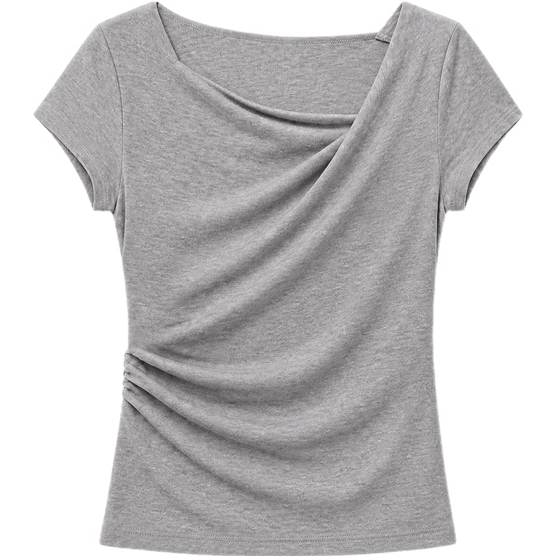 Demana [With Wool and Lyocell] Summer Fashion Urban Twist Off-Shoulder Short Sleeve Slim T-Shirt for Petite Women