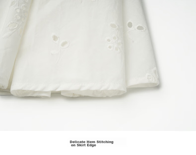 Olrain Eurielle French Embroidered New Summer White Waist-Tied Round Neck Puff Sleeve Dress White XL 25