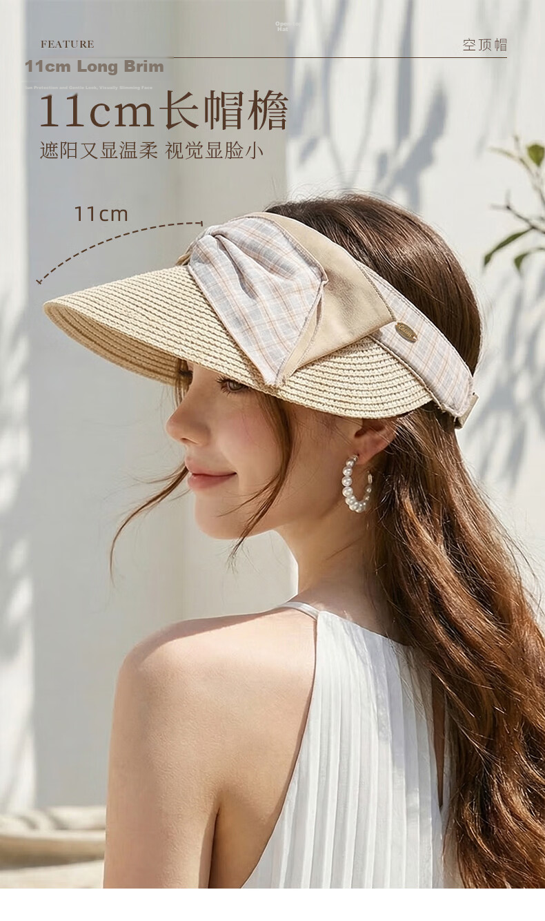 CACUSS Women's Open-Top Hat Spring Summer Bowknot Sunshade Outdoor Beach Vacation Slim Face Sun Hat Sea Salt Blue 3