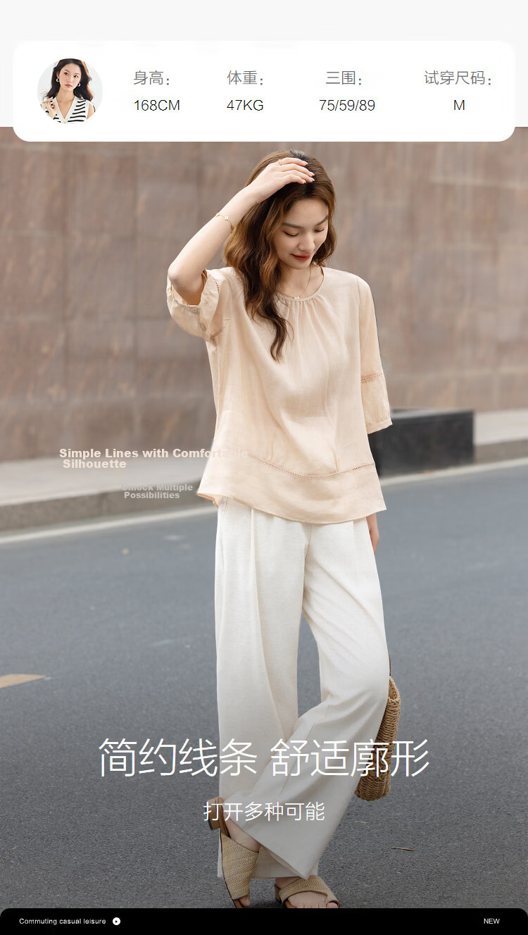 Demana [Ramie Lyocell Blend] Summer Round Neck Hollow Out Small Lace Loose Slimming Concealing Shirt for Women Premium Feel 12