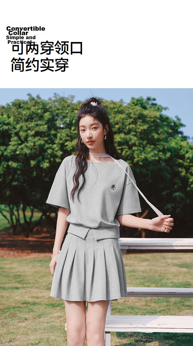 Semir Women's Summer Short Pleated Skirt Asymmetric Shoulder Split Top 2026 Sexy Two-Piece Set 109326117005 8