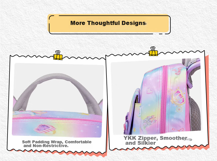 MoonRock Kids Ergonomic Backpack for Grades 1-3 Lightweight Water-Resistant Rainbow Castle - Pink 12