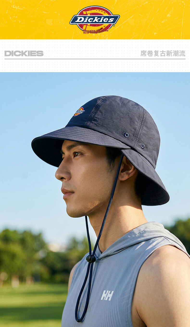 Dickies New Solid Color Double Brim Sunshade Fisherman Hat Unisex Couple Large Brim Breathable Sun Protection Hiking Cap Blue 1