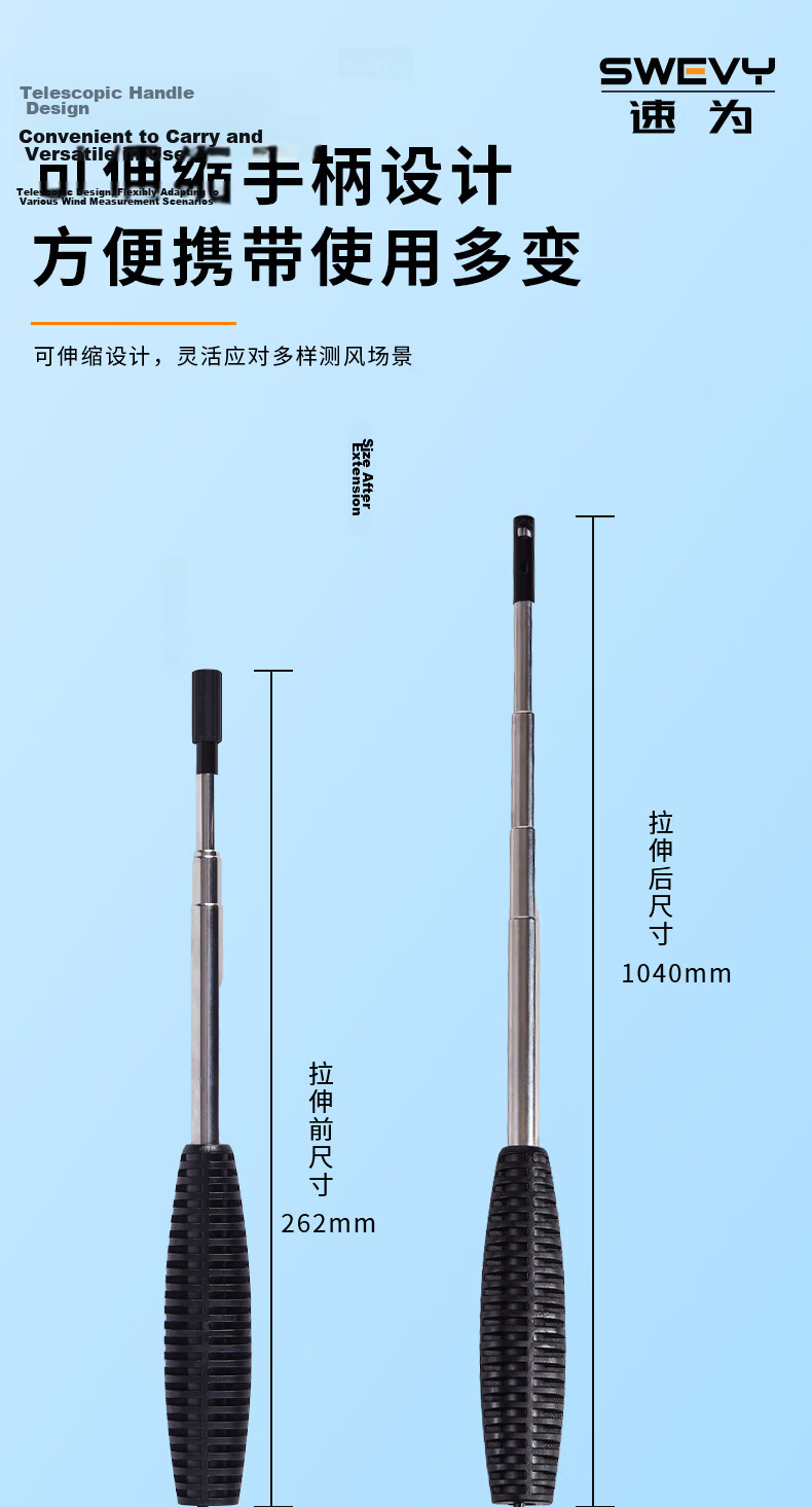 Suowei Thermal Anemometer Hot-Wire Anemometer High-Precision Wind Speed Meter SW6076 12