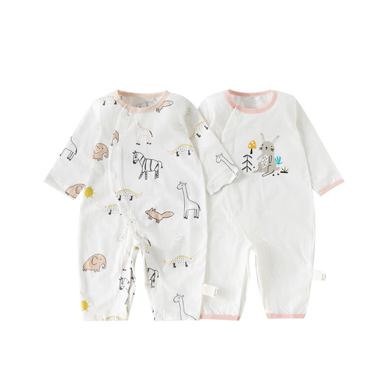 Happy Little Bear Baby Romper 2-Pack Spring Thin Cotton Long Sleeve Lightweight Air Conditioning Suit Unisex Infant Crawling Jumpsuit