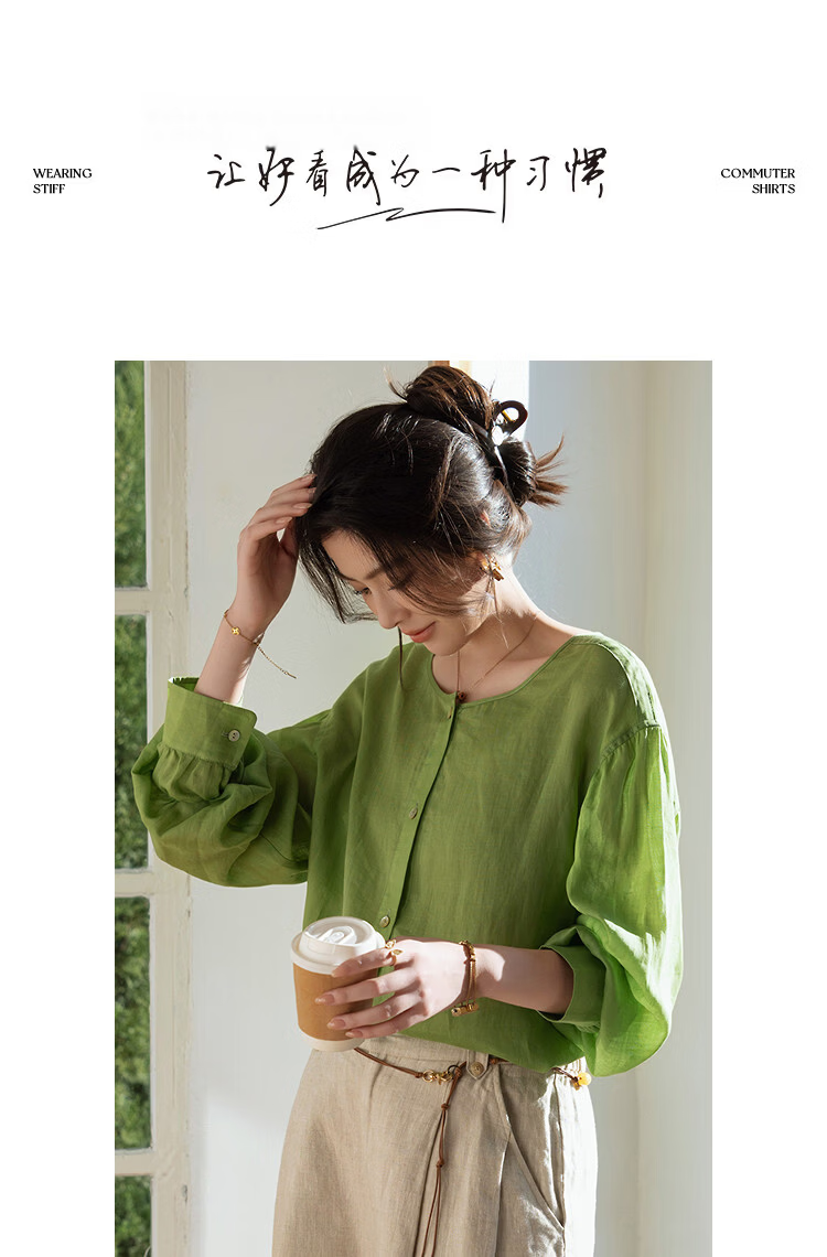 Demana [Ramie Lyocell Blend] Spring Breathable Crew Neck Drop Shoulder Loose Fit Petite Women's Shirt 8