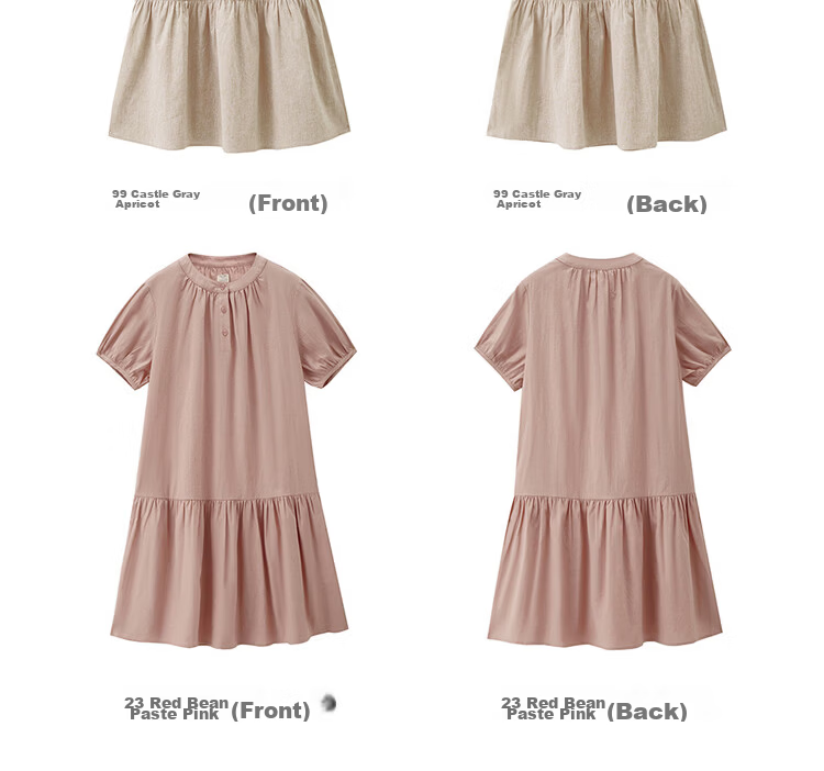 Giordano Women's Summer New Cotton Linen Pleated Round Neck Loose Puff Sleeve Dress 05466070 19