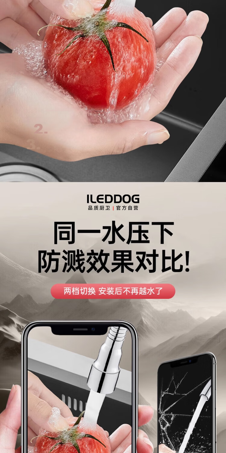 ILEDDOG [Seiko] Faucet Extender Splash-Proof All-Copper Kitchen Swivel Water Saver Aerator 11