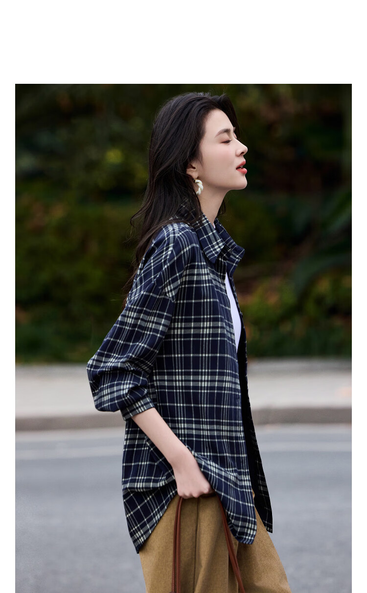 Demana [Stylish Everyday] Spring Vintage Lapel Plaid Drop Shoulder Loose Slimming Concealing Shirt for Women High-End Feel 11