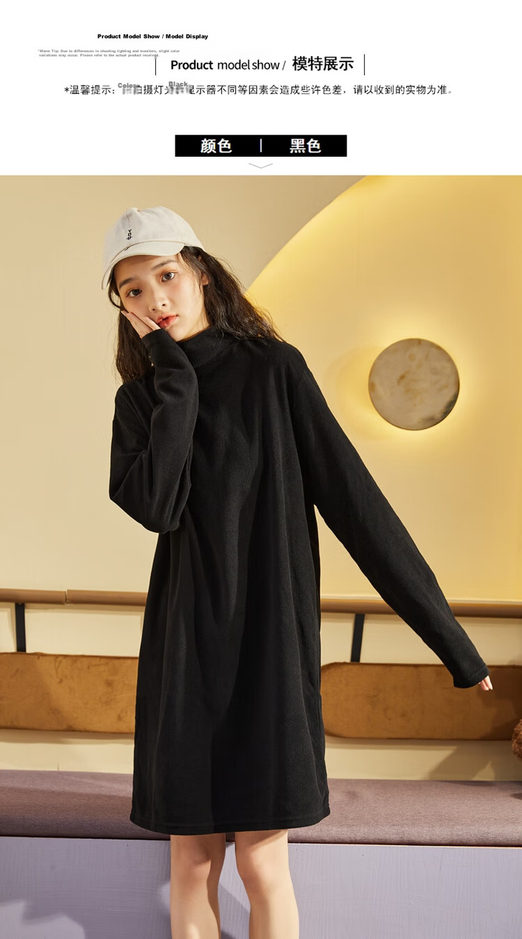 TonLion 2024 Women's Fleece High Neck Knit Long Sleeve Dress Black S 4